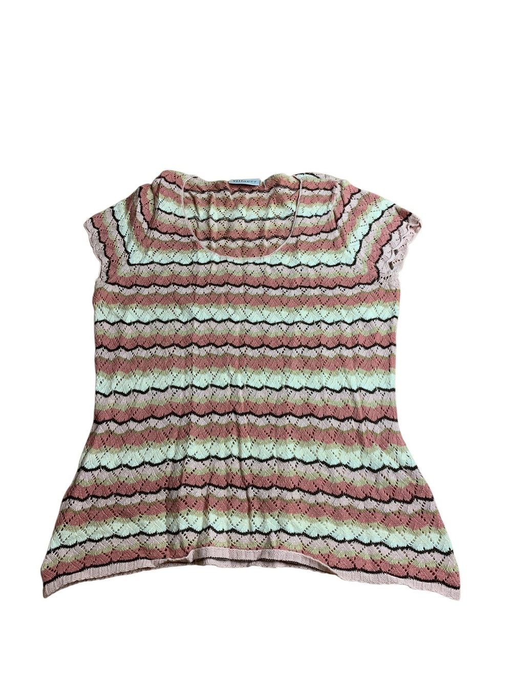 VTG Villager Liz Claiborne Chevron Striped Crochet Knit Top - Medium